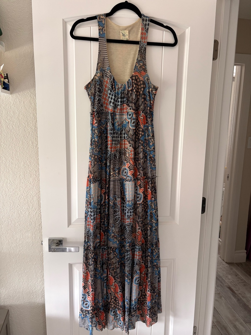 Anthropologie made in San Francisco Boho Maxi Sundress in Blue and Orange